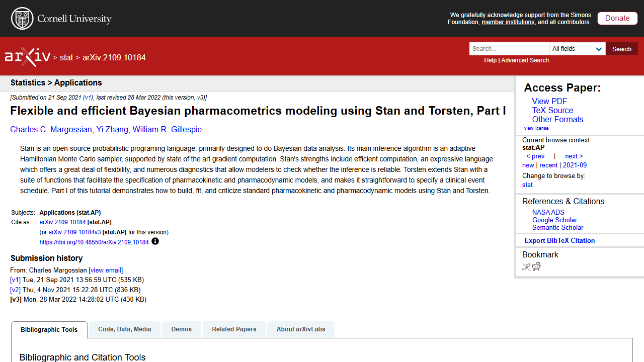 Flexible Bayesian Pharmacometric Modeling with Stan & Torsten